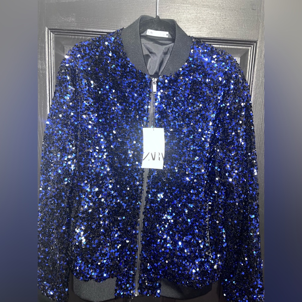 Worn once! NEW ZARA MEN’S JACKET SIZE L-XL BLACK & BLUE COLOR WAY .